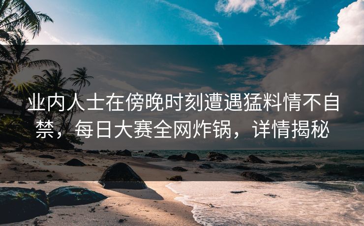业内人士在傍晚时刻遭遇猛料情不自禁，每日大赛全网炸锅，详情揭秘