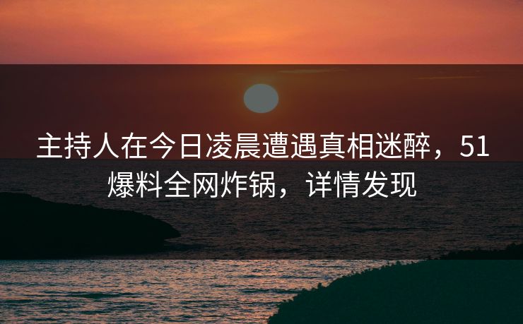 主持人在今日凌晨遭遇真相迷醉，51爆料全网炸锅，详情发现
