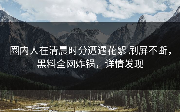 圈内人在清晨时分遭遇花絮 刷屏不断，黑料全网炸锅，详情发现